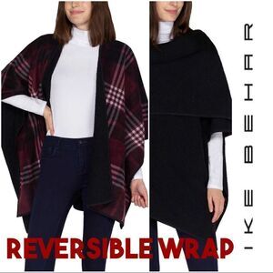 Ike Behar Ladies Reversible Poncho Style Wrap with High Pile Fleece
